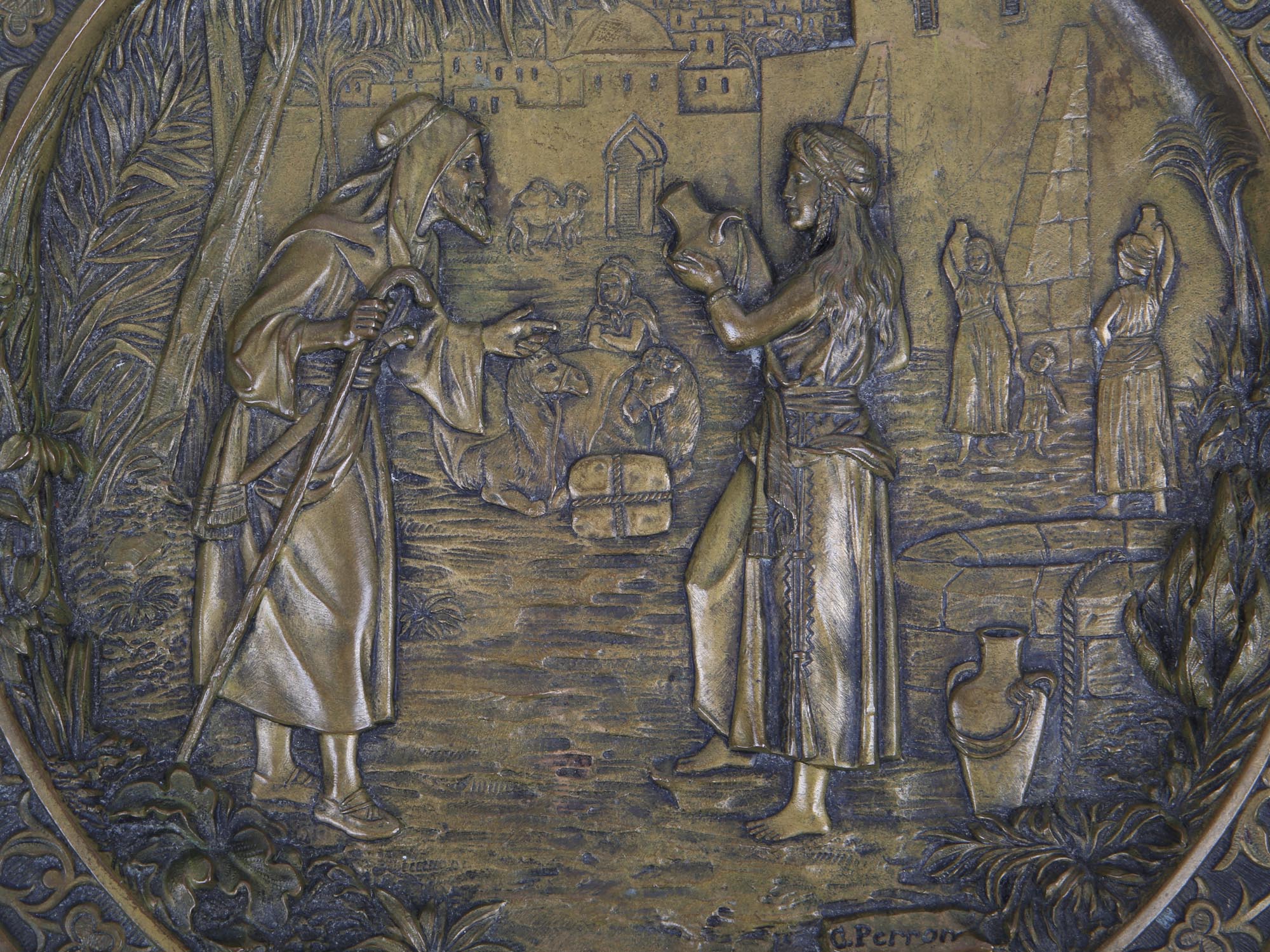 RARE JUDAICA BRONZE WALL PLATE BY CHARLES PERRON PIC-6